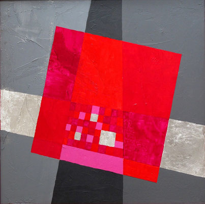 "rote quadrate" 8o/8o cm mixed media auf leinwand