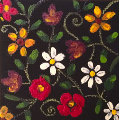 Motif floral, acryl sur toile 5x5 ©Saëlle Knupfer