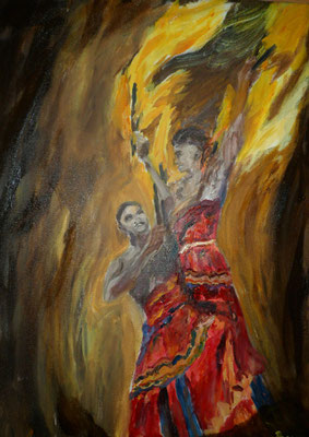 "Feuertanz auf Sri Lanka" (2015)  0,70x0,50  Acryl auf Leinwand