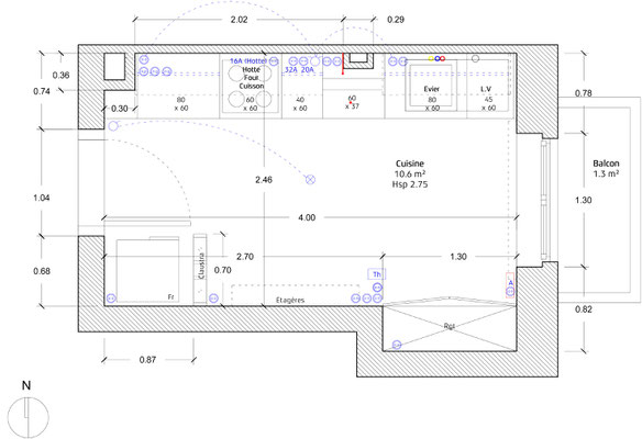 PLAN DE LA CUISINE PROJETEE + PLAN ELECTRIQUE