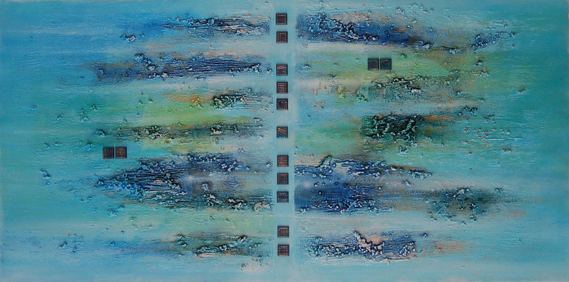 " Mosaik " Acryl auf Leinwand 50 x 100 cm, gespachtelt, Murano Glas Mosaik