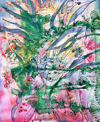 "wilder Wuchs" auf Leinwand, 50 x 60 cm, Farbschichtung, 2023.