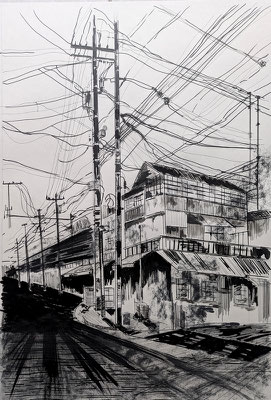 Enchevêtrements  - Encre de chine et fusain - 60x40