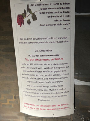 "Tag der Unschuldigen Kinder" (28.12.2024) in der Milieukrippe in Lyskirchen