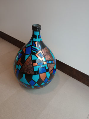 Distilleerfles glas met blauwe en bronzen tinten 