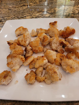 baked cod cheeks and togues - gebackene Kabeljauwangen und -zungen
