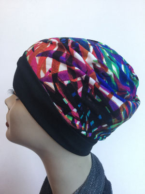 So 61 - Kopfbedeckung nach Chemo - Beanie  Schlumpfmütze einfach- multicolor abstrakt