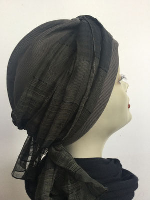 So 29q - Turban Nizza (bräunlich)  mit Schlaufe (dunkles Olive)