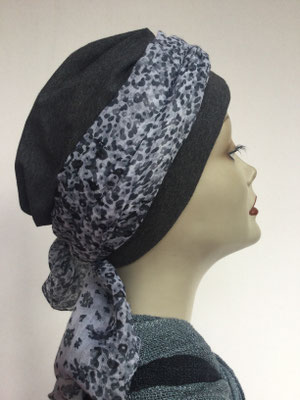 So 28 - Turban Nizza mit Schlaufe - grau gesprenkelte Schlaufe , anthrazit