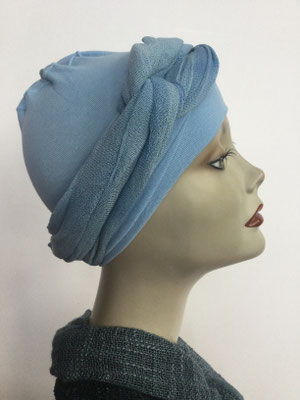 G39f - Kopfbedeckungen kaufen - Baumwollschlauch (Jersey) und Chäppli - helles Blau