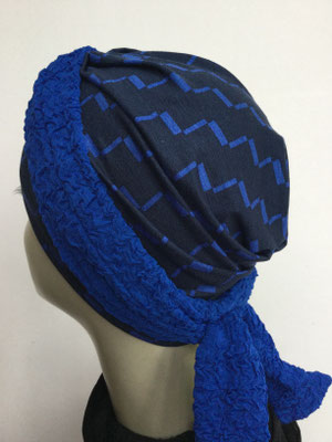 So 29zy - Turban Nizza mit Schlaufe - ultramarin gemustert zick-zack