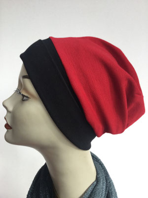 Wi 12 - Beanie genäht - rotschwarz  - Kopfbedeckung kaufen 