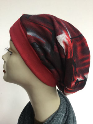Wi 19g - Beanie genäht - rot mit Muster rot schwarz - Kopfbedeckung kaufen 