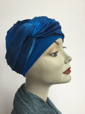 G 89n - Kopfbedeckungen kaufen - Seidenjersey-Foulard und Chäppli - elegant und klassisch - Blautöne