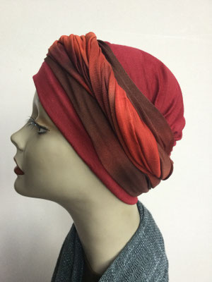 G 89b - Kopfbedeckungen kaufen - Seidenjersey-Foulard und Chäppli - elegant und klassisch - orange rostbraun
