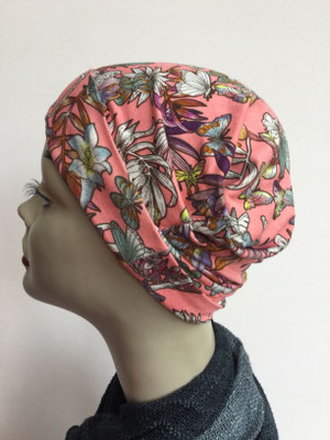 So 39r  - Turban Nizza ohne Schlaufe - Schmetterlinge auf Lachs