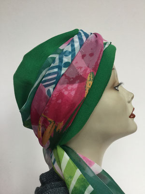 Wi 29a - Turban Nizza mit Schlaufe - grün mit farbiger Schlaufe - Kopfbedeckungen nach Chemo