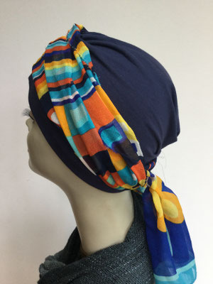 So 29zf - Turban Nizza mit Schlaufe - dunkelblau, multicolor