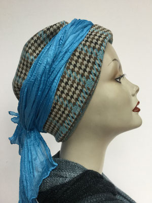 Wi 29d - Turban Nizza mit Schlaufe - vintage, pied de poule - Kopfbedeckungen nach Chemo