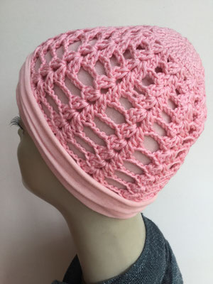 So 109g - Transparente Mütze gehäkelt - helles Rose - Kopfbedeckungen nach Chemo
