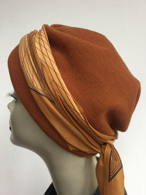 Wi 29e - Turban Nizza mit Schlaufe - sienabraun mit beiger Schlaufe - Kopfbedeckungen nach Chemo