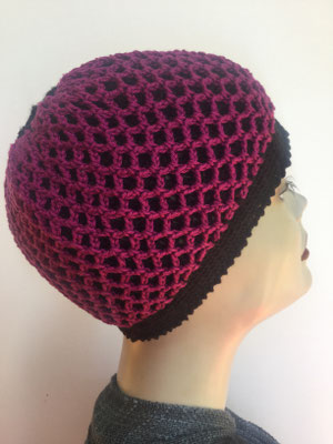 So 99 - Kopfbedeckung kaufen - 2 in 1 kopfbetonte Mütze gehäkelt - fuchsia schwarz