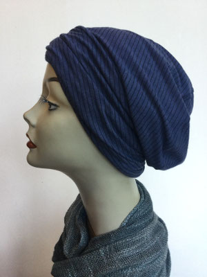 So 19ze - Hutmodell Beanie (doppelte Stofflage) - Yeans mit feinen Streifen