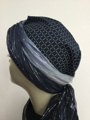 So 29zab - Turban Nizza mit Schlaufe - dunkelblau mit Silberschleife