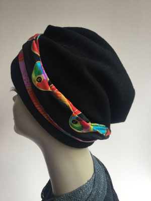 Wi 25 - Turban Nizza mit Schlaufe - Schwarz mit farbiger Schlaufe - Kopfbedeckungen nach Chemo