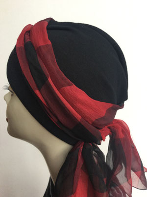 So 29zw - Turban Nizza mit Schlaufe - feurigrot und schwarz