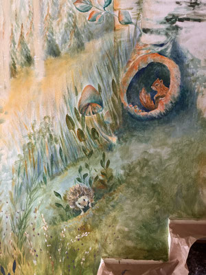 dipinto artistico scoiattoli su parete id casa
