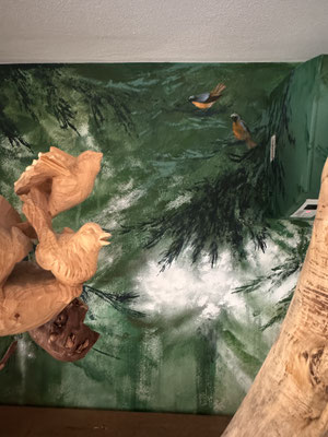 Decorazione pittorica del salotto di un'appassionata di montagna: dettaglio