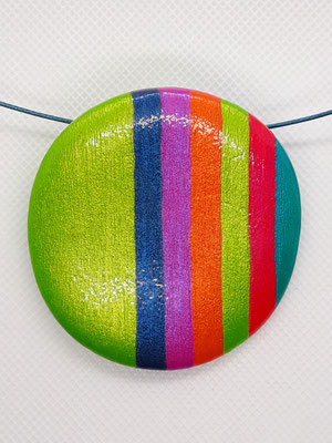 Stripes I / Anhänger ⌀ 6 cm, Metallic Acrylfarbe; Edelstahlreif petrol 50 cm