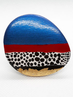blue Dalmatian / Ringkopf 4,5 cm x 4,8 cm, Blattgold, Metallic + Acrylfarbe