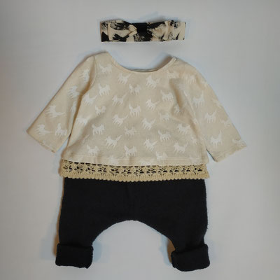 Mode éco-responsable : vêtements pour enfants 0 à 4 ans en tissu biologique peint main et tricot en fibres recyclées. Fabrication française. 