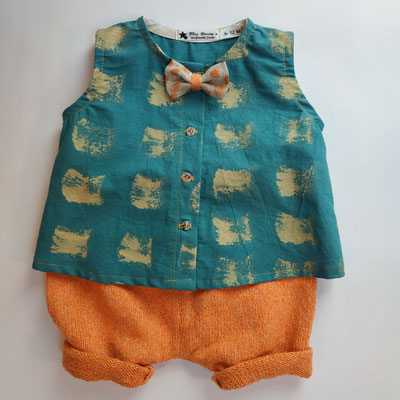 Mode éco-responsable : vêtements pour enfants 0 à 4 ans et femme  en tissu biologique peint main et tricot en fibres recyclées. Fabrication française. 
