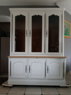 Rénovation Déco & Corinnerie(s) | APRES Bibiothèque 2 corps Style Louis XVI plateau brut et corps Blanc