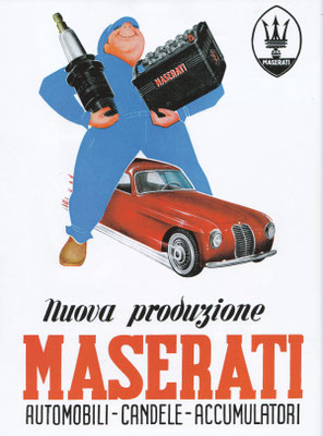 Behalve auto's produceerde Maserati ook accu's en bougies.
