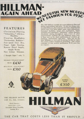 Reclame Hillman uit 1929.