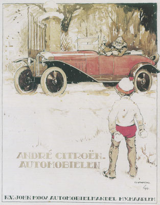 Affiche Citroën uit 1919. Nederland was het eerste exportland voor Citroen.