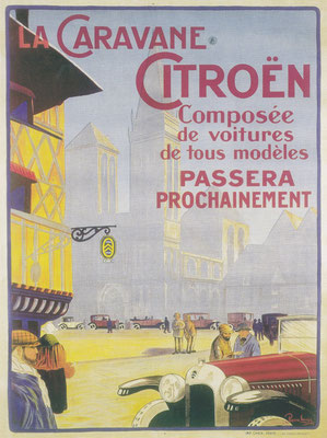 Advertentie Citroën uit 1924. Citroen organiseerde een soort rondtrekkende showroom door het land.