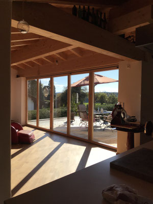 Faltschiebetüre geschlossen - Neubau - Holzfenster - © Glaserei Allgäuer