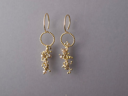 Ohrhänger, 750er Gold, Diamanten, verhäkelt