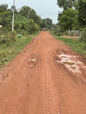 6号線からアンルピー村へ入ると赤土の道。