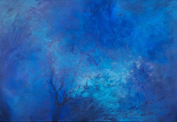 Im Blau der Nacht, 60x90, Mischtechnik in Pastell, Tusche und Öl auf Leinwand