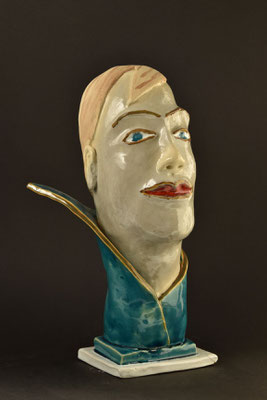„Elegante Dame“ Keramik aus weißem Ton bunt glasiert,  20cm hoch
