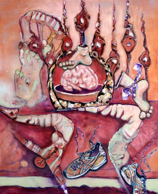 Die Dummheit zieht dem Denken die Schuhe aus (2023) oil, tempera, acrylic on canvas 146 x 120 cm