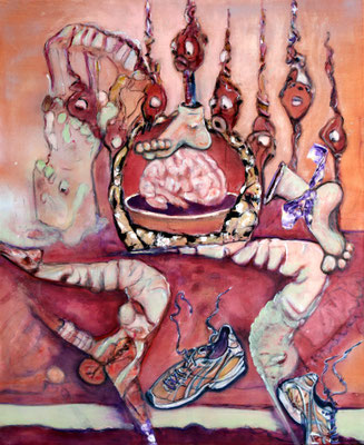 Die Dummheit zieht dem Denken die Schuhe aus (2023) oil, tempera, acrylic on canvas 146 x 120 cm