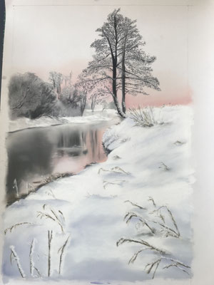 Jour de neige - 80x60cm encadré - Vendu