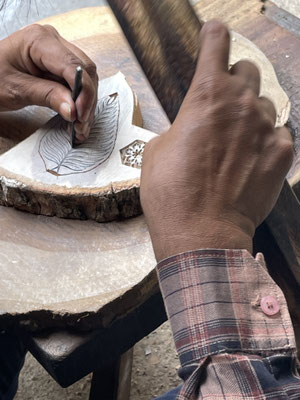 explore the ancient art of handicraft carving with wooden stamps from India. Custom carving available for personalized design